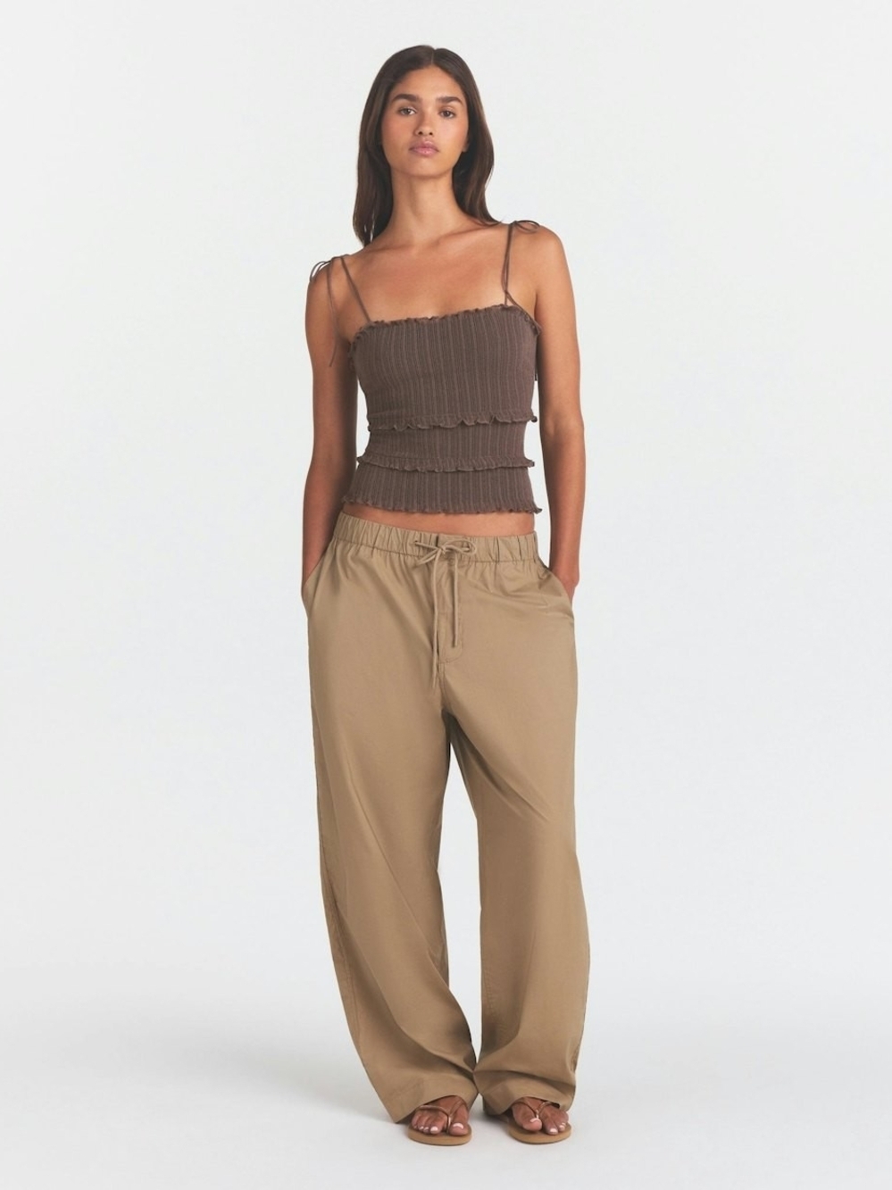 SKIMS Woven Cotton Oversized Straight Leg Pants Desert XS NWT High Rise